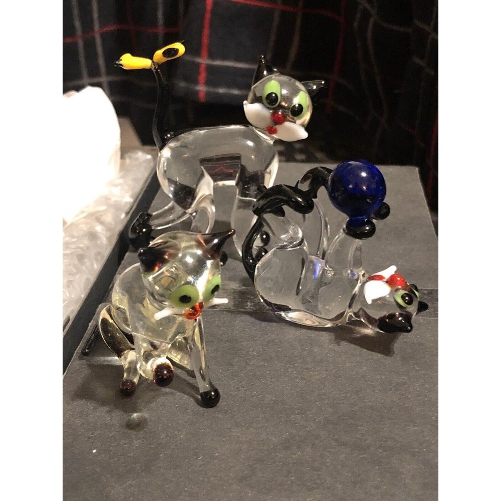THREE Lauscha (like Murano & Bimini)‎ Glass: cats kittens Figurines Ornaments